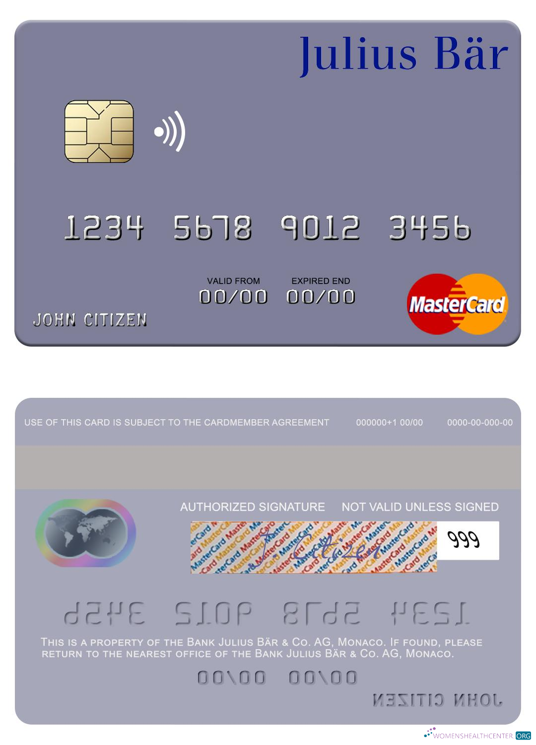 Download Monaco Julius Bär & Co. AG bank mastercard Photoshop template